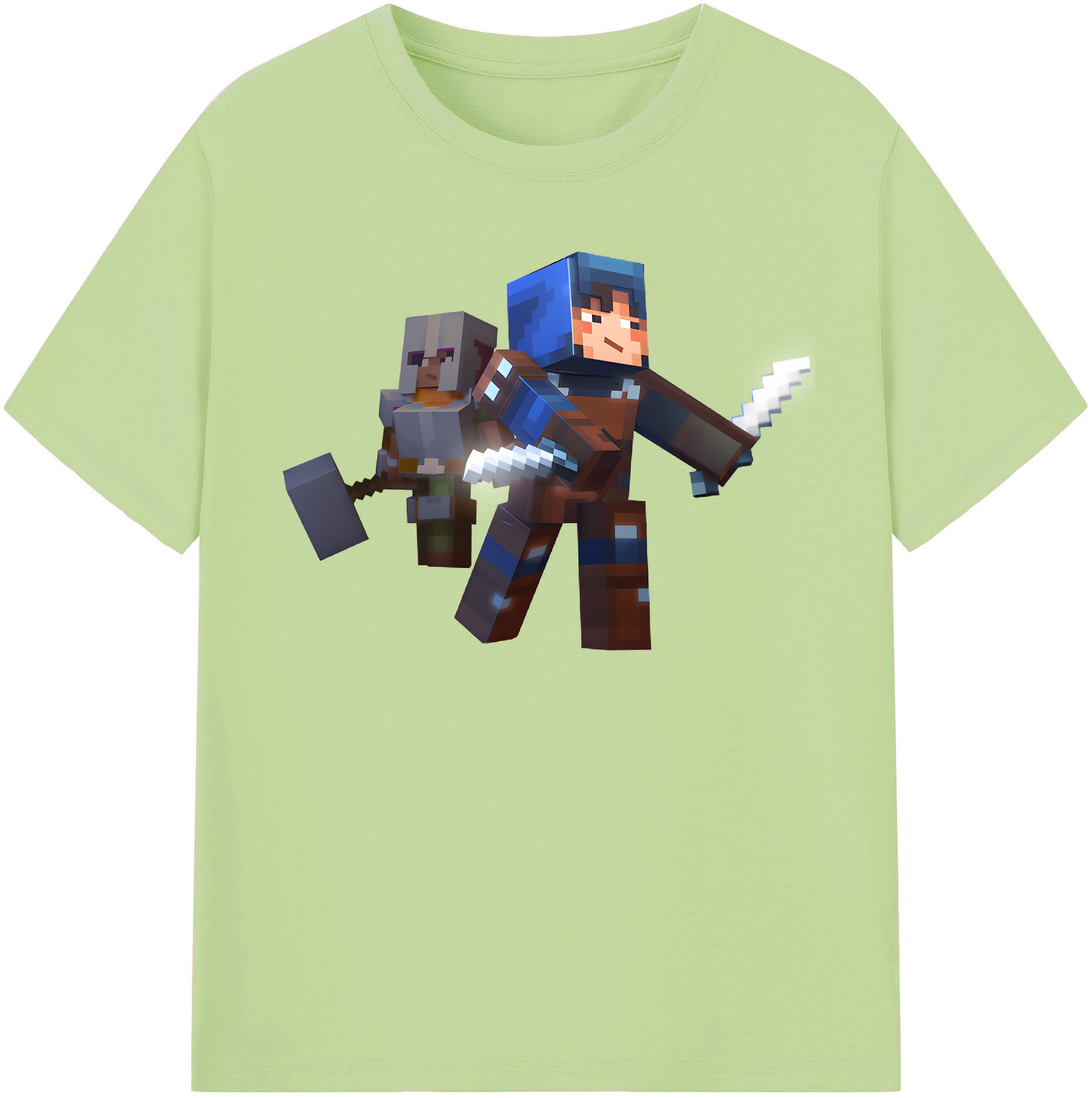 （画像用） マインクラフト ブロックの世界 Minecraft MC Block world 綿100％半袖Tシャツ（フロントプリント）